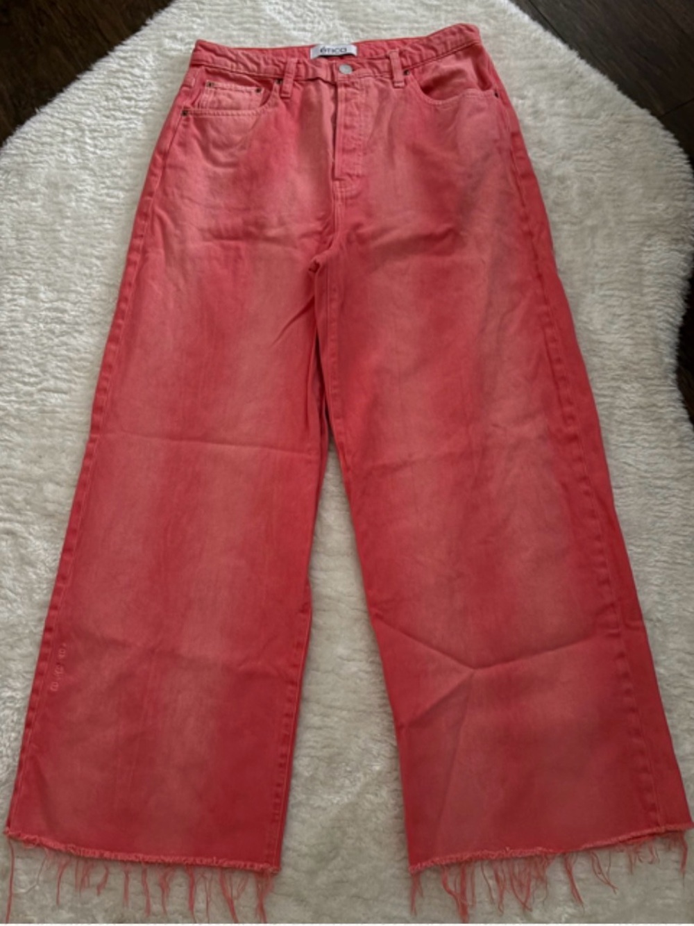 Ética Coral Pink Washed Raw Hem Wide Leg Jeans